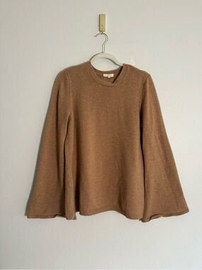 Not Monday Bell Sleeve Cashmere crew neck Sweater in camel Sz L